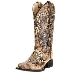 Circle G Women's Sand Embroidery Square Toe Boot