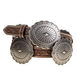 Mf Western Products Women's Brown Tooled Leather Concho Belt