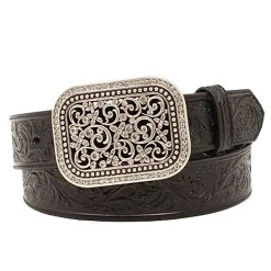 Mf Western Products Women's Ariat® Rhinestone Filigree Black Tooled Belt