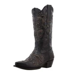 Black Star Womens Black Inlay Boot