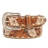 Mf Western Products Women's Brown Belt With Floral Overlay
