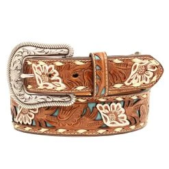Mf Western Products Women's Brown Belt With Floral Overlay