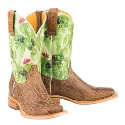 Tin Haul Footwear Ladies Burnished Tan Stitched Cactus Vamp Square Toe Cowgirl Boots -Ariat shop 14 021 0007 1370 2