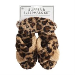 Women's Mud Pie Tan Leopard Slipper And Mask Set