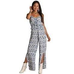 Rock N Roll Cowgirl Women's Rock And Roll Denim Blue Print Jumpsuit