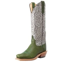 Anderson Bean Women`s Ride Ready Jade Navajo Bison 13in. Silver Grey Tooled Top Boot