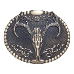 And West Oval Elk Skull Buckle