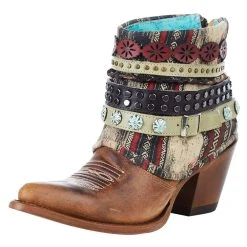 Corral Ladies Corral Honey Studded And Woven Harness Ankle Boot