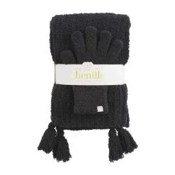 Mud Pie Chenille Black Scarf And Glove Set