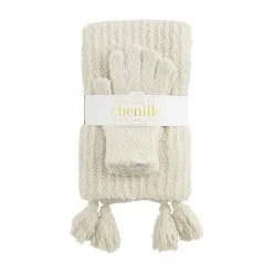 Mud Pie Chenille Cream Scarf And Glove Set