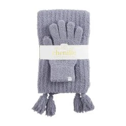 Mud Pie Chenille Grey Scarf And Glove Set