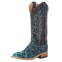 Anderson Bean Women's Teal Big Bass 13 In. Black Deertan Cowgirl Boot