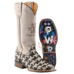 Tin Haul Women's Houndstooth 13 In White Top Cowgirl Boot