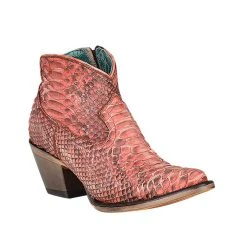 Corral Womens Coral Python Side Zip Snip Toe Bootie