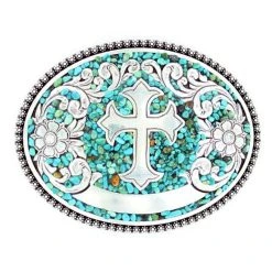 Mf Western Products M&F Ladies Turquoise Stone Cross Buckle