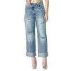 Risen Jeans Women's Cross Over Distressed Straight Leg Jean