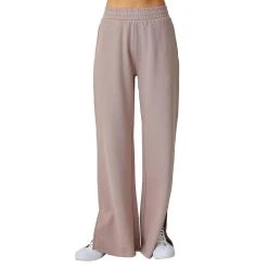 Risen Jeans Women's Soft Knit Wide Leg Lounge Pants With Side Slit - Rosey Brown