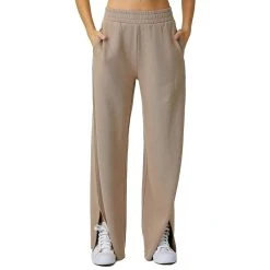 Risen Jeans Women's Soft Knit Sand Wide Leg Lounge Pants With Side Slit