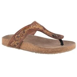 Roper Women's Miranda Cognac Tan Tooled Leather Sandal