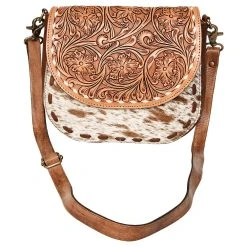 American Darling Tooled Leather And Cowhide Purse