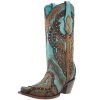 Corral Women's Tan Embroidery-Turquoise Overlay 13 In Top Snip Toe Boot -Ariat shop 162540 default l