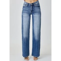 Risen Jeans Women Dipped V Wide Leg Jeans
