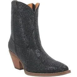 Dingo 1969 Womens Rhinestone Cowgirl Black 7 Inch Leather Bootie