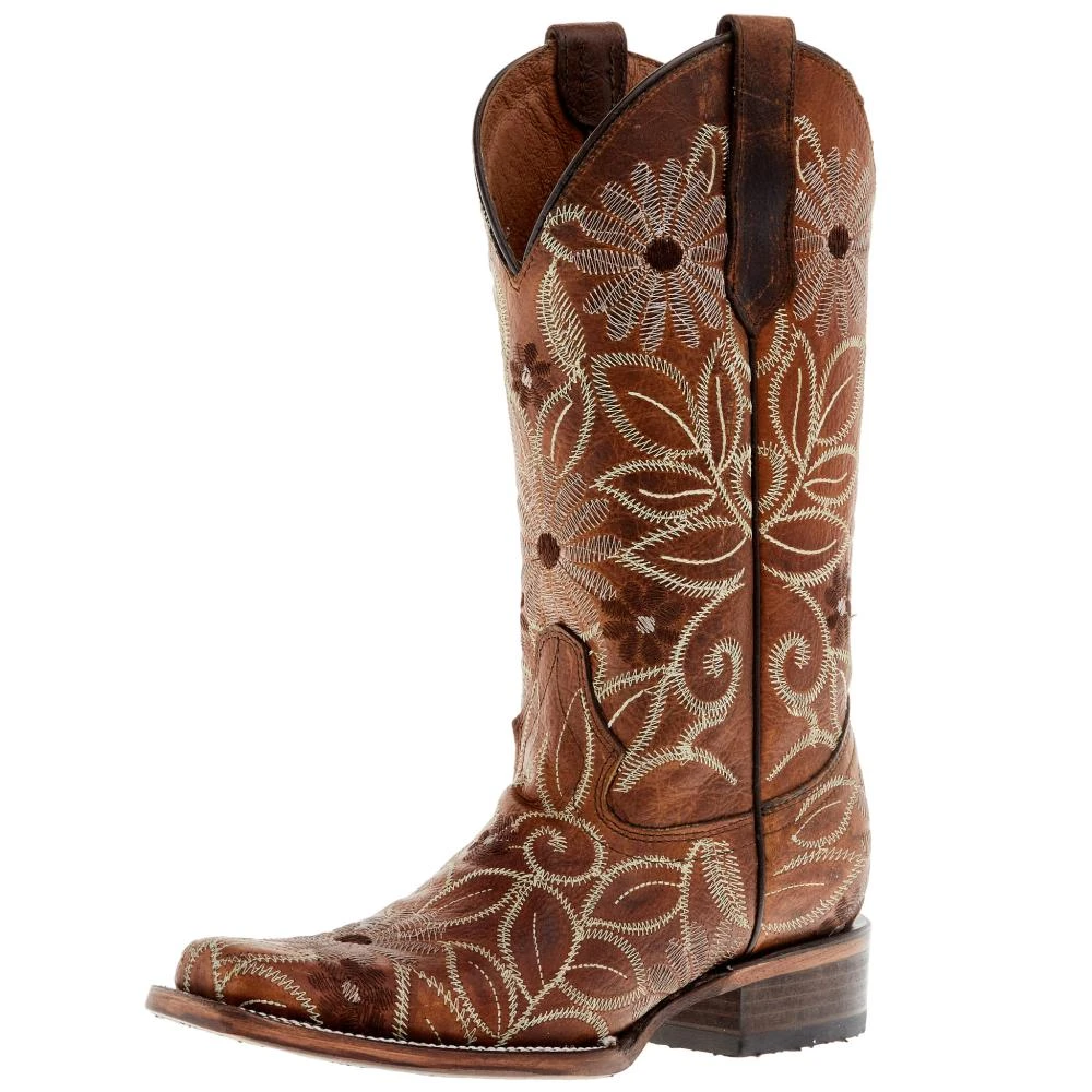 Circle G Women's Tan Floral Embroidery 12 In Top Square Toe Boot 3 Circle G Women's Tan Floral Embroidery 12 In Top Square Toe Boot