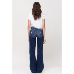 Flying Monkey Women's High Rise Distressed Wide Leg Jeans - Ocean View