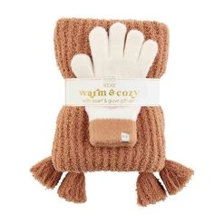 Mud Pie Camel Colorblock Glove And Scarf Set