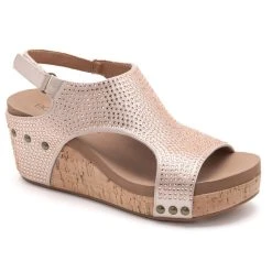 Corkys Footwear Carley Womens Champagne Crystals Wedge Sandal