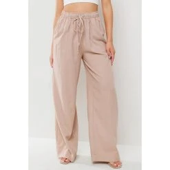 Ces Femme Women's Beige Elastic Waist Pants