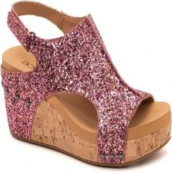 Corkys Footwear Womens Carley Mixed Berry Glitter Wedge Sandal
