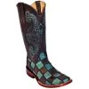 Ferrini Women's Black And Teal Patchwork Cowgirl Boots