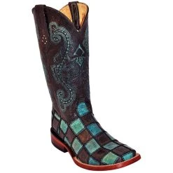 Ferrini Women's Black And Teal Patchwork Cowgirl Boots