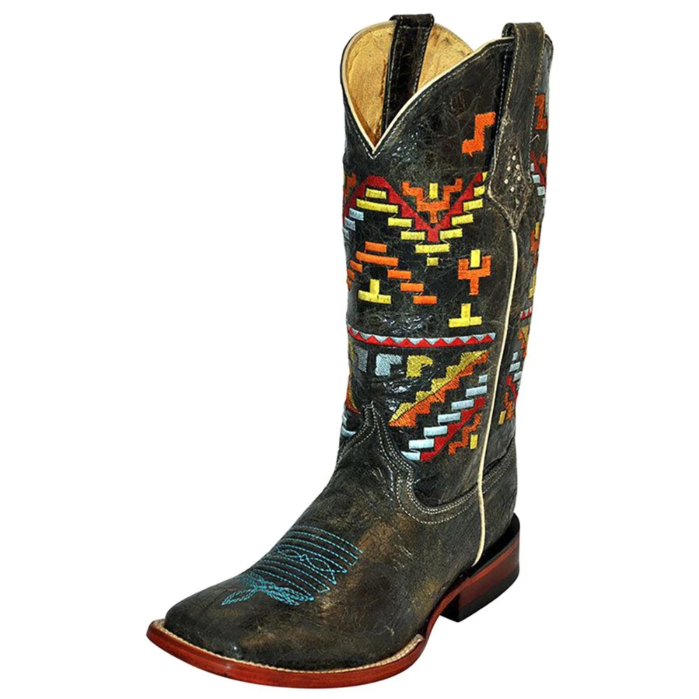 Ferrini Women's Distressed Black Aztec Cowgirl Boots 3 Ferrini Women's Distressed Black Aztec Cowgirl Boots