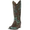 Women's Corral Turquoise Cowgirl Boots With Brown Laser Studs