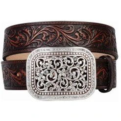 Mf Western Products Women's Ariat® Rhinestone Filigree Brown Tooled Belt