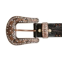 Mf Western Products 3-D Ladies 1 1/2in Brown Floral Belt With Bronze Studs -Ariat shop A1034 buckle