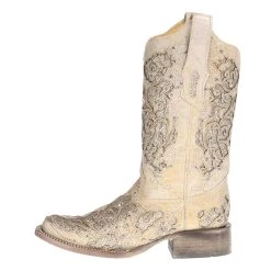 Corral Ladies White Glitter/Crystals Square Toe Cowgirl Boots -Ariat shop A3397 2