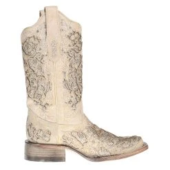 Corral Ladies White Glitter/Crystals Square Toe Cowgirl Boots -Ariat shop A3397 4