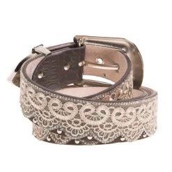 Mf Western Products Women's 1 1/2` Brown/Tan Lace Belt W/Clear Studs -Ariat shop A3650 LG 2