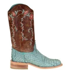 Corral Women`s Turq/Tan Fish 13 Brown Floral Top -Ariat shop A4061 4