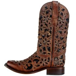 Corral Womens Tan/black Inlay Square Toe Boot -Ariat shop A4129 22152