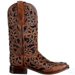 Corral Womens Tan/black Inlay Square Toe Boot -Ariat shop A4129 22154