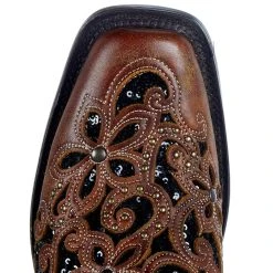 Corral Womens Tan/black Inlay Square Toe Boot -Ariat shop A4129 22155