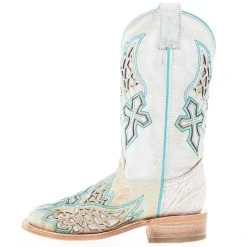 Corral Women's White Inlay Turquoise Embroidery 12 In Top Square Toe Boot -Ariat shop A4334 03