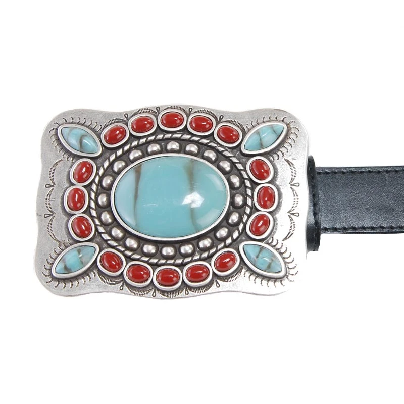 Mf Western Products 3-D Black Belt With Turquoise And Red Conchos 5 Mf Western Products 3-D Black Belt With Turquoise And Red Conchos - Image 3
