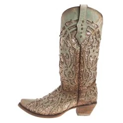 Corral Women's Mint Glitter Inlay Snip Toe Cowgirl Boots -Ariat shop C3332 2