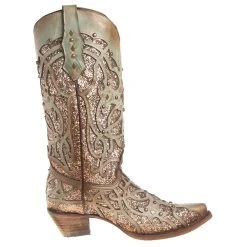 Corral Women's Mint Glitter Inlay Snip Toe Cowgirl Boots -Ariat shop C3332 4